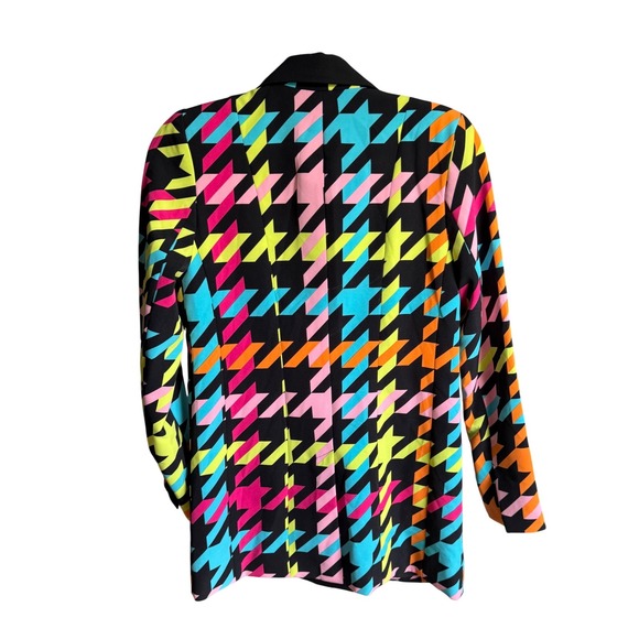 New York & Company Neon Houndstooth Double Breasted Blazer Black Multi XS - Picture 4 of 7